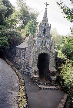 This photo of The Little Chapel on Guernsey Island was taken by Magnus Manske.  The Little Chapel's exterior is decorated with sea shells, pebbles, and even pieces of broken crockery. The Chapel, which was erected c 1914, is quite possibly the smallest chapel in the world.